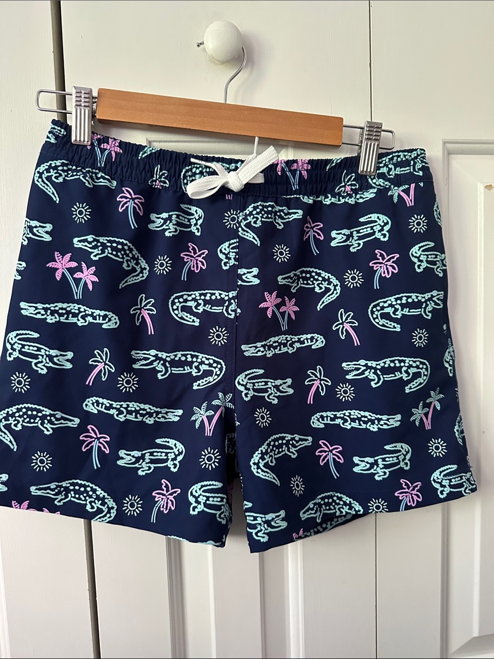 Youth Chubbies Navy Swim Trunks with Pastel Crocodile Print - Unbranded